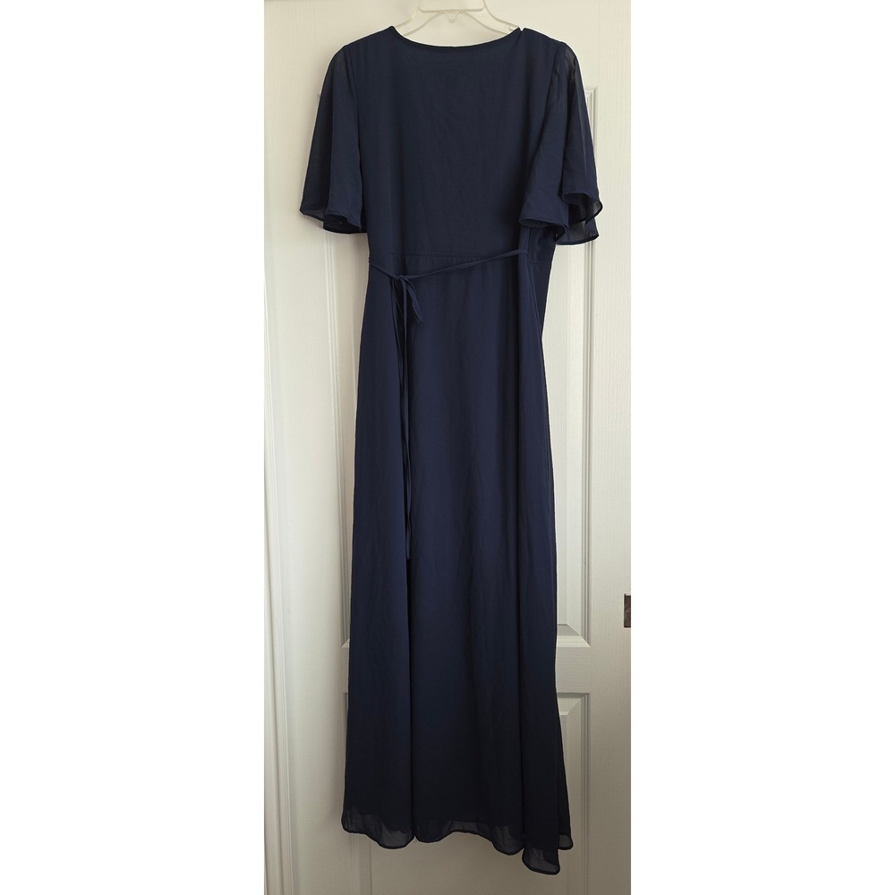 Boohoo Navy Flutter‎ Sleeve Wrap Maxi Dress Formal Evening Party Occasion Sz 8 - Picture 5 of 8